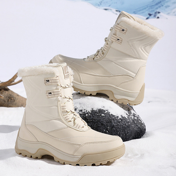 Χειμερινές μπότες χιονιού, βελούδινες, ζεστές βαμβακερές μπότες, ανθεκτικές στη φθορά, αντιανεμικές, αθλητικές, υπαίθριες δραστηριότητες, ψηλές, δετές, γυναικείες μπότες, μεγάλο μέγεθος, διασυνοριακές