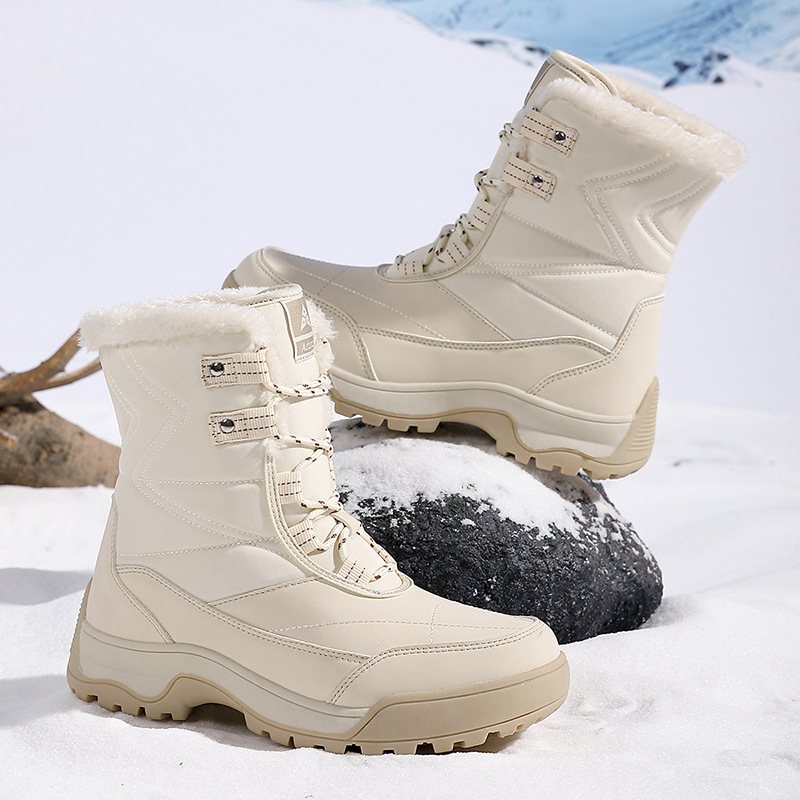 Téli hótaposó, plüss, meleg pamutcipő, kopásálló, szélálló, sport, kültéri, magas szárú, fűzős, női csizma, nagy méret, határokon átnyúló