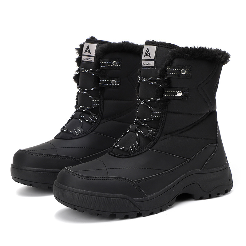 Téli hótaposó, plüss, meleg pamutcipő, kopásálló, szélálló, sport, kültéri, magas szárú, fűzős, női csizma, nagy méret, határokon átnyúló
