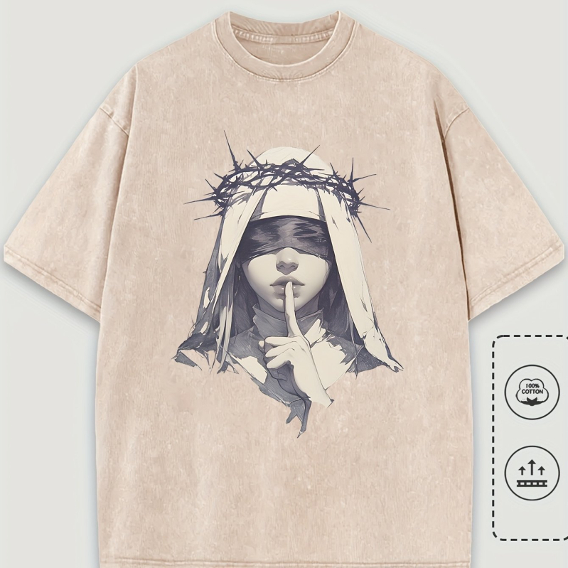 1 darab férfi lezser mintás póló, tiszta pamut rövid ujjú, művészi bekötött szemű nő szögesdrót mintával, laza szabású