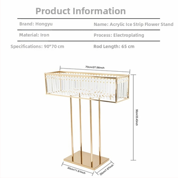 Γαμήλια αξεσουάρ Ορθογώνιο σίδερο ηλεκτρολυτικά επιμεταλλωμένο κρύσταλλο Διακοσμητικό τραπεζιού Λουλούδια για αίθουσα γάμου, αίθουσα δεξιώσεων, στολίδια σκηνής