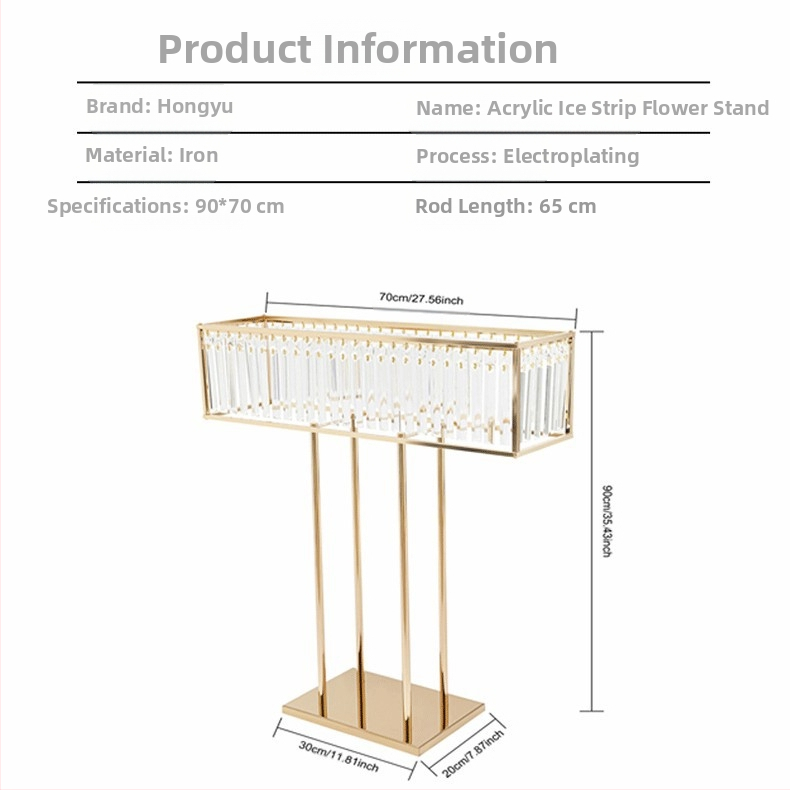 Vestuvių rekvizitai, stačiakampiai, geležiniai, galvanizuoti krištolo dekoratyviniai stalo gėlių reikmenys, vestuvių salės pokylių salės dekoravimo papuošalai