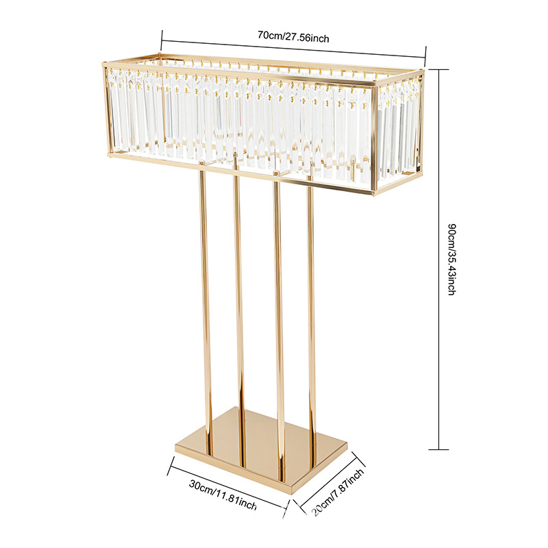 Vestuvių rekvizitai, stačiakampiai, geležiniai, galvanizuoti krištolo dekoratyviniai stalo gėlių reikmenys, vestuvių salės pokylių salės dekoravimo papuošalai
