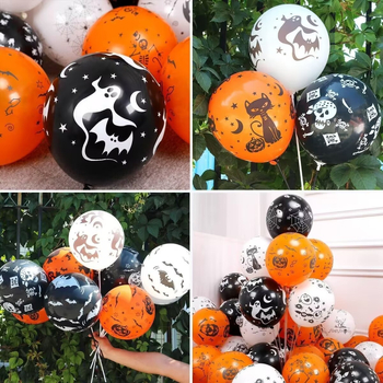 12 colių Helovino balionų baro prekybos centro dekoracija, vaiduoklių festivalis, siaubas, juodas oranžinis moliūgų šikšnosparnio skeletas