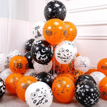 12 colių Helovino balionų baro prekybos centro dekoracija, vaiduoklių festivalis, siaubas, juodas oranžinis moliūgų šikšnosparnio skeletas