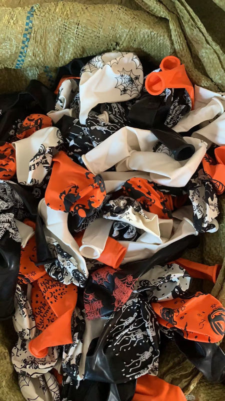 12 colių Helovino balionų baro prekybos centro dekoracija, vaiduoklių festivalis, siaubas, juodas oranžinis moliūgų šikšnosparnio skeletas