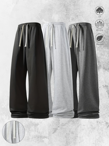 [Határokon átnyúló] Európai és amerikai férfi kültéri, alkalmi, laza, lélegző nadrág, tiszta színű, alkalmi, divatos sportnadrág, háromrészes szett