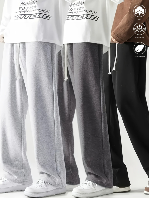 [Határokon átnyúló] Európai és amerikai férfi kültéri, alkalmi, laza, lélegző nadrág, tiszta színű, alkalmi, divatos sportnadrág, háromrészes szett