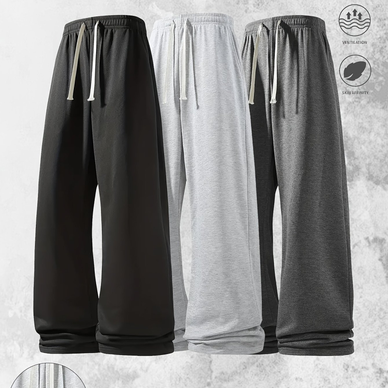 [Határokon átnyúló] Európai és amerikai férfi kültéri, alkalmi, laza, lélegző nadrág, tiszta színű, alkalmi, divatos sportnadrág, háromrészes szett