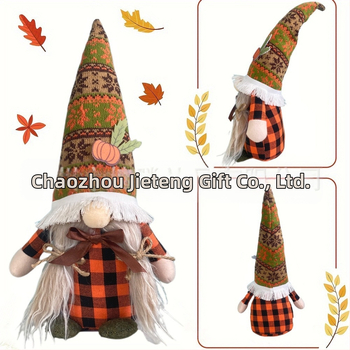 Naujos Padėkos dienos dekoracijos, megztos moliūgų kepurės, klevo lapas, Rudolfo lėlė, goblino papuošalai