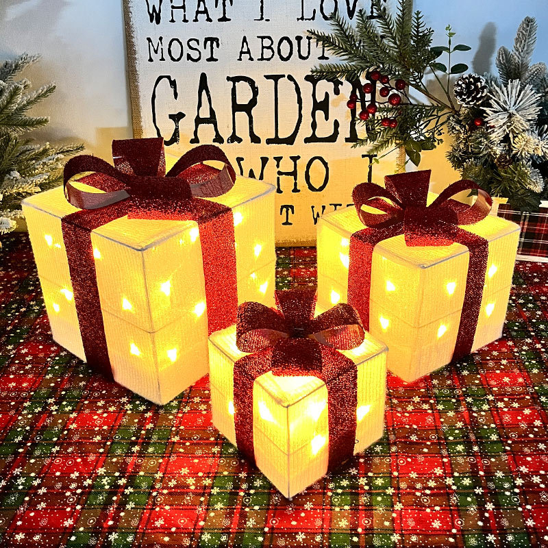 Karácsonyi díszek kovácsoltvas világító ajándékdoboz karácsonyfa fejdíszek jelenet elrendezés ablak kúp dekoráció