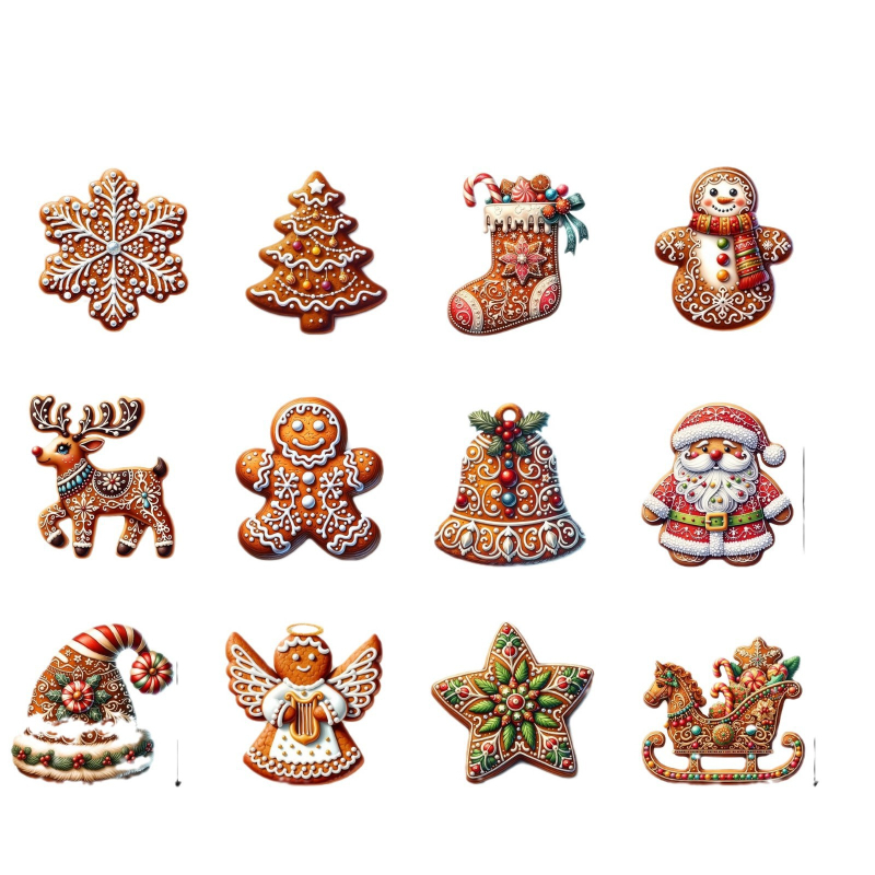 Costum de Crăciun din lemn, model de turtă dulce și Moș Crăciun, potrivit pentru ornamente de brad și cadouri de sărbători