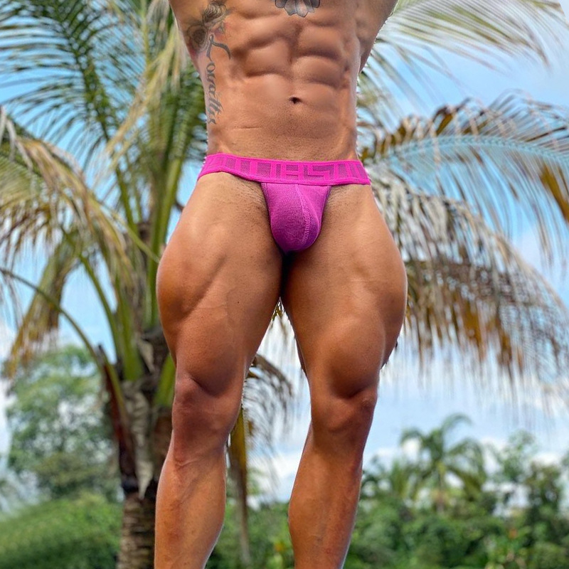 0850 maža raudona knygelė tokio paties stiliaus vyriškos medvilninės, kvėpuojančios, aukštu šakute, trikampio formos, seksualūs, išgaubti šortai BS3125