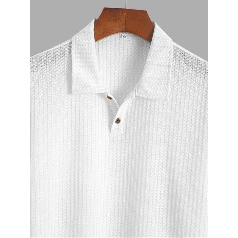 Férfi egyszínű, jacquard kötött rövid ujjú póló