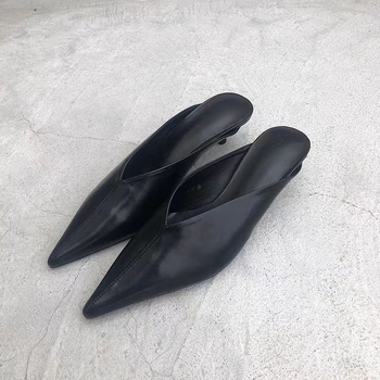 Παντόφλες Baotou με μυτερές μισές μπότες για γυναίκες το 2025, μαύρες, ψηλοτάκουνες, με μεσαίο τακούνι, λεπτό τακούνι και ψηλοτάκουνα παπούτσια Muller