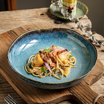 Η Alley προτείνει πιάτο σαλάτας 9 ιντσών κεραμικό βαθύ πιάτο σούπας ελαφρύ πολυτελές ακανόνιστο ρετρό πιάτο οικιακής χρήσης