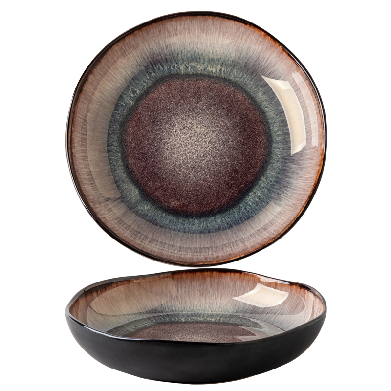 Az Alley salátástányért ajánl, 9 hüvelykes farokú kerámia mélytányért, levesestányért, könnyű luxus, szabálytalan retró háztartási edényt