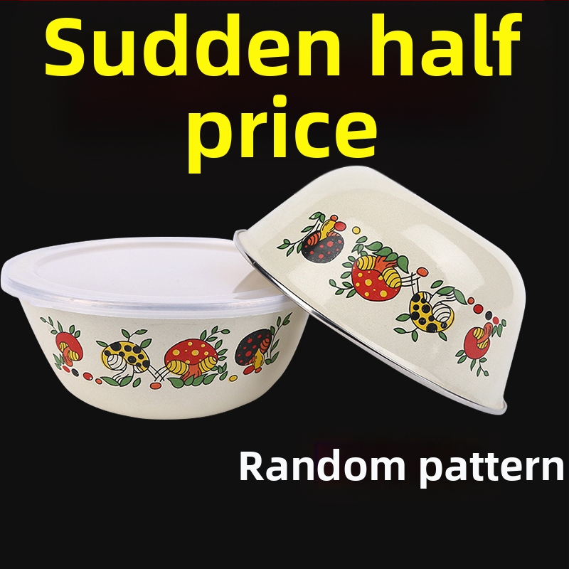 [Kümme aastat kausi jaoks] Vanamoodne emailitud kraanikauss kaanega, paksendatud suur majapidamise emailitud emailitud nõudepesukauss