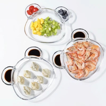 Stiklinė koldūnų lėkštė Buitinė meškų vaisių lėkštė su padažu riebalus mažinantiems dietiniams lėkštės užkandžiams Džiovintų vaisių užkandžiai Dietinė lėkštė