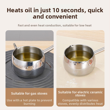 Sutirštintas 304 nerūdijančio plieno ilgos rankenos aliejaus purslų puodas mažas puodas virtuvės restorano aliejaus tepimo mini puodas plokščiadugnis karšto aliejaus puodas