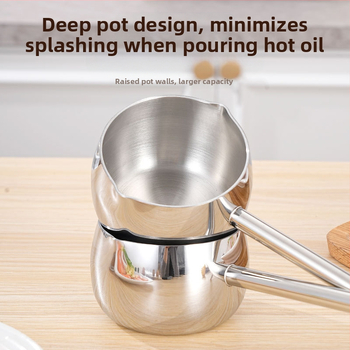 Sutirštintas 304 nerūdijančio plieno ilgos rankenos aliejaus purslų puodas mažas puodas virtuvės restorano aliejaus tepimo mini puodas plokščiadugnis karšto aliejaus puodas