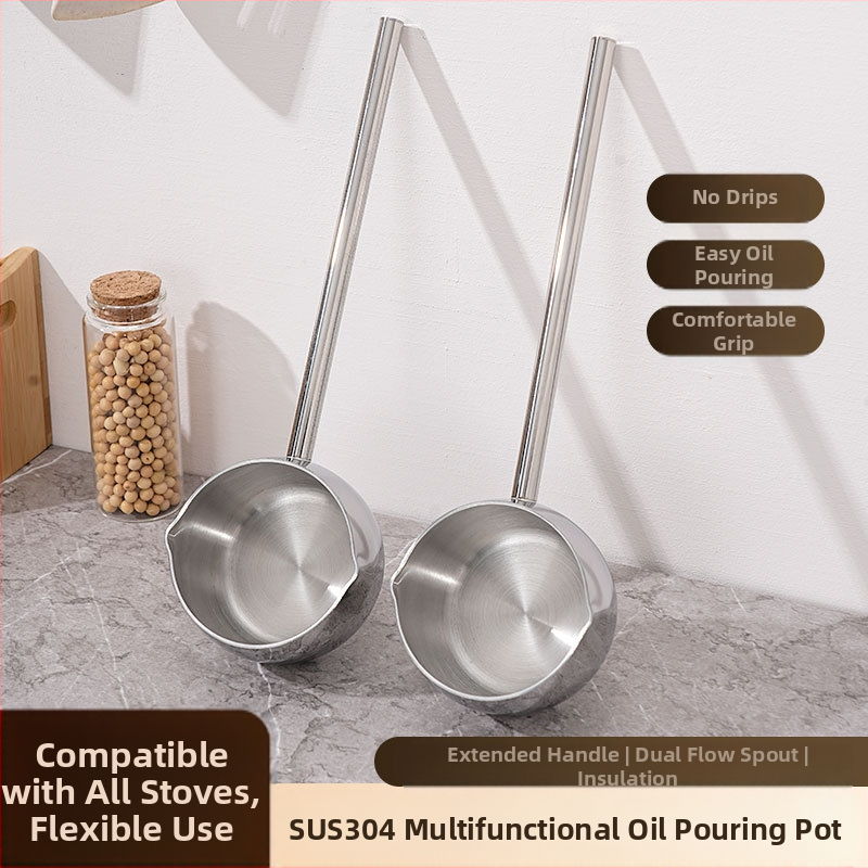 Sutirštintas 304 nerūdijančio plieno ilgos rankenos aliejaus purslų puodas mažas puodas virtuvės restorano aliejaus tepimo mini puodas plokščiadugnis karšto aliejaus puodas