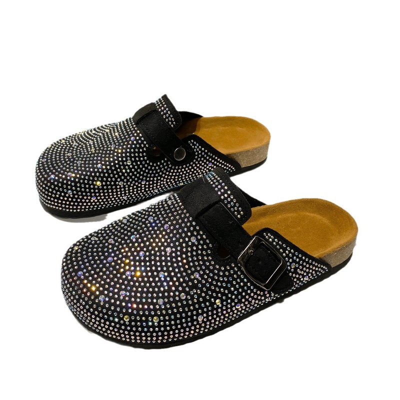 Nettó piros független állomás határokon átnyúló plus size strasszos csatos szandál 2024 nyári új külső viselet Baotou üres női szandál 45 yard