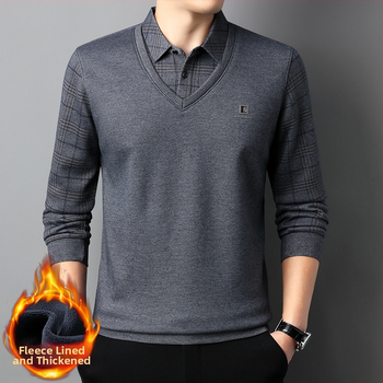 Χειμερινό ανδρικό μακρυμάνικο μπλουζάκι δύο τεμαχίων με επένδυση φλις, ψεύτικο, ανδρικό σετ δύο τεμαχίων με τοπ, με πυκνή επένδυση και ζεστό φούτερ για άνδρες
