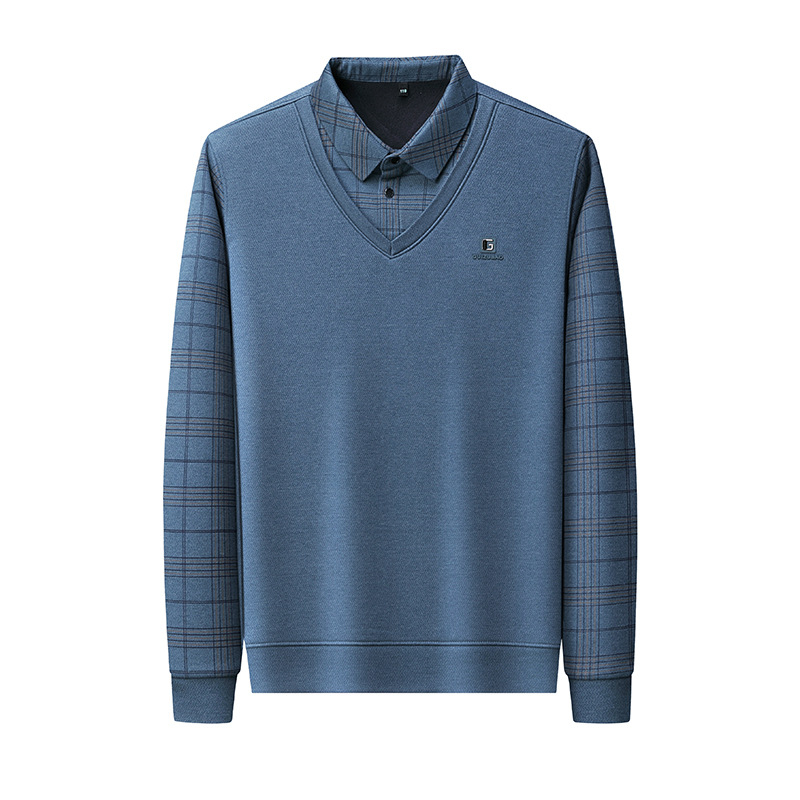 Férfi téli hosszú ujjú, polár bélésű, hamis kétrészes póló, üzleti felső, laza, vastagított, meleg kétrészes szett férfiaknak