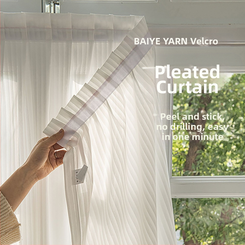 Cezhraničný zahraničný obchod Benátska priadza Záclona Gázová záclona Suchý zips bez dierovača Inštalácia Samolepiaca priehľadná priepustná krátka gázová záclona