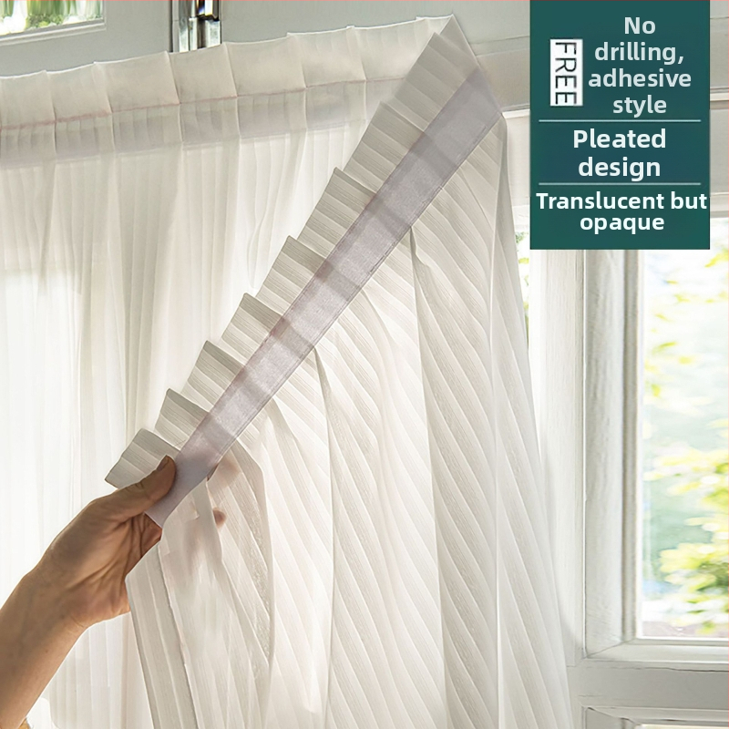 Tarpvalstybinė užsienio prekyba Venecijos siūlų užuolaida Marlės užuolaida Velcro juosta be perforacijos Savaime limpanti skaidri pralaidi trumpa marlės užuolaida