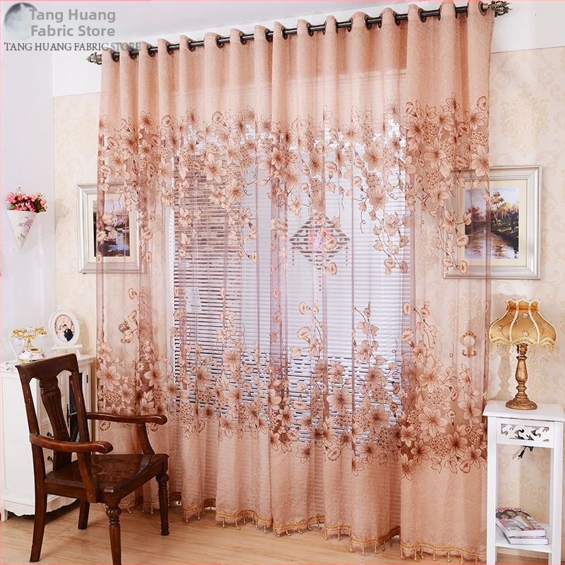 Ryto bulių sudegintos žakardo gėlės permatomas langų ekranas „Ebay“, „Amazon Wish“, „Aliexpress“. Populiarus baigtas užuolaidų langų ekranas.