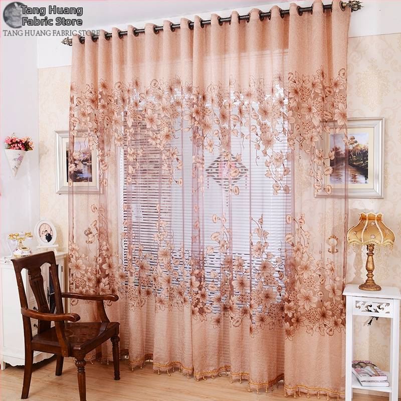 Ryto bulių sudegintos žakardo gėlės permatomas langų ekranas „Ebay“, „Amazon Wish“, „Aliexpress“. Populiarus baigtas užuolaidų langų ekranas.