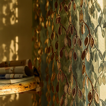 Auksinio lapo siuvinėtas tamsiai žalias kreminis šešėliuotas langų ekranas modernus vintažinis naujas kinų stiliaus svetainės balkono langų užuolaidos