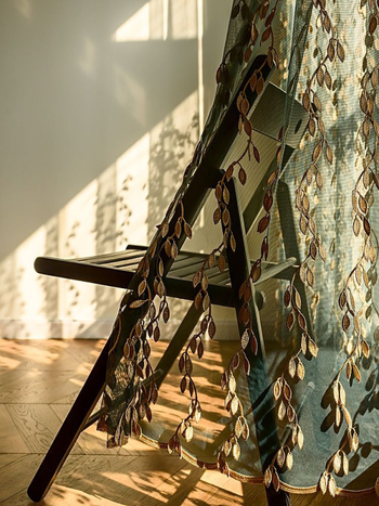 Auksinio lapo siuvinėtas tamsiai žalias kreminis šešėliuotas langų ekranas modernus vintažinis naujas kinų stiliaus svetainės balkono langų užuolaidos