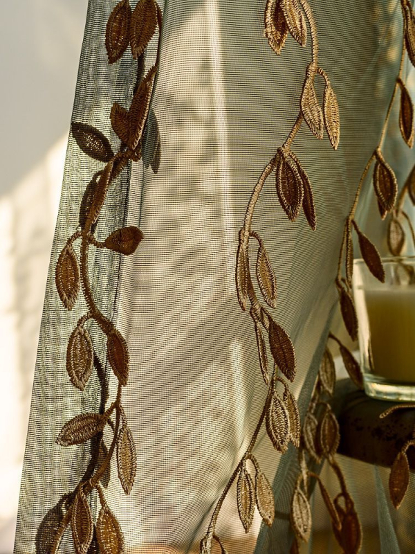 Auksinio lapo siuvinėtas tamsiai žalias kreminis šešėliuotas langų ekranas modernus vintažinis naujas kinų stiliaus svetainės balkono langų užuolaidos