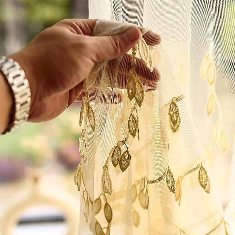 Auksinio lapo siuvinėtas tamsiai žalias kreminis šešėliuotas langų ekranas modernus vintažinis naujas kinų stiliaus svetainės balkono langų užuolaidos