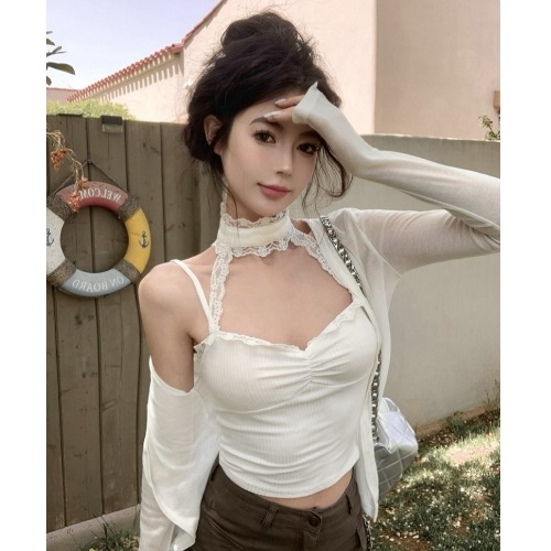 Szexi Spice Girl függőnyakú női nyári belső viselet, karcsúsított, rövid csipkés felső