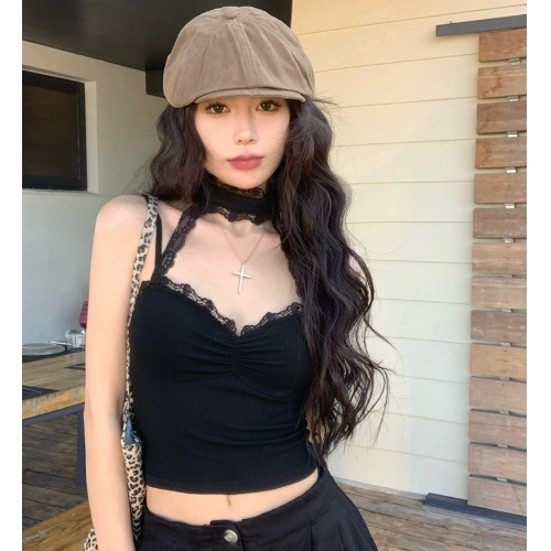 Szexi Spice Girl függőnyakú női nyári belső viselet, karcsúsított, rövid csipkés felső