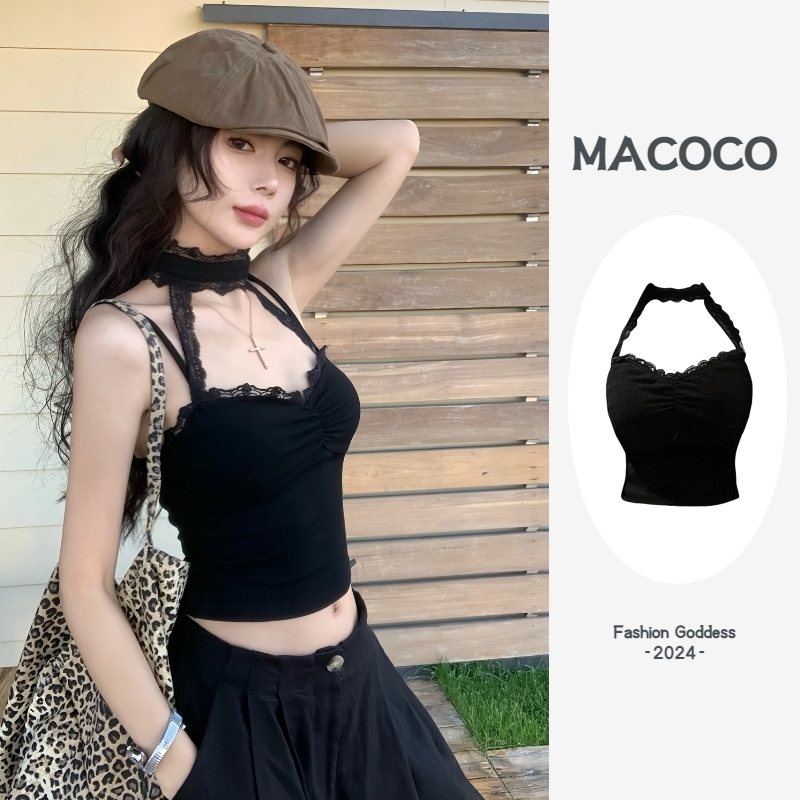 Szexi Spice Girl függőnyakú női nyári belső viselet, karcsúsított, rövid csipkés felső