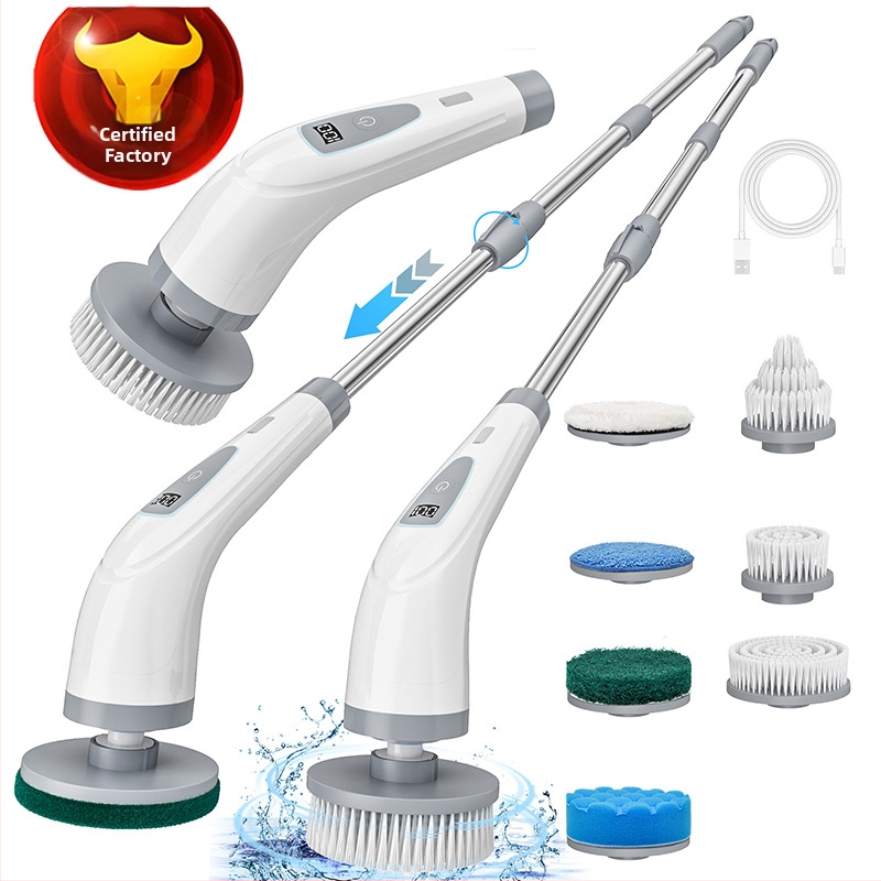 Új elektromos tisztítókefe behúzható multifunkcionális vezeték nélküli hosszú nyelű kefe háztartási konyhai fürdőszoba kézi töltés
