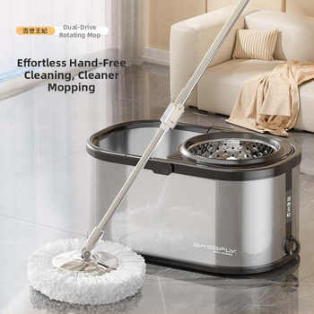 Ανοξείδωτη περιστρεφόμενη διπλής κίνησης αυτόματη σφουγγαρίστρα Lazy People`s Hands-Free οικιακή σφουγγαρίστρα με κουβά