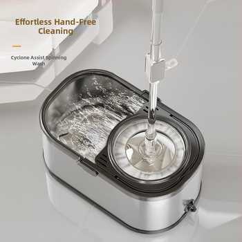 Ανοξείδωτη περιστρεφόμενη διπλής κίνησης αυτόματη σφουγγαρίστρα Lazy People`s Hands-Free οικιακή σφουγγαρίστρα με κουβά