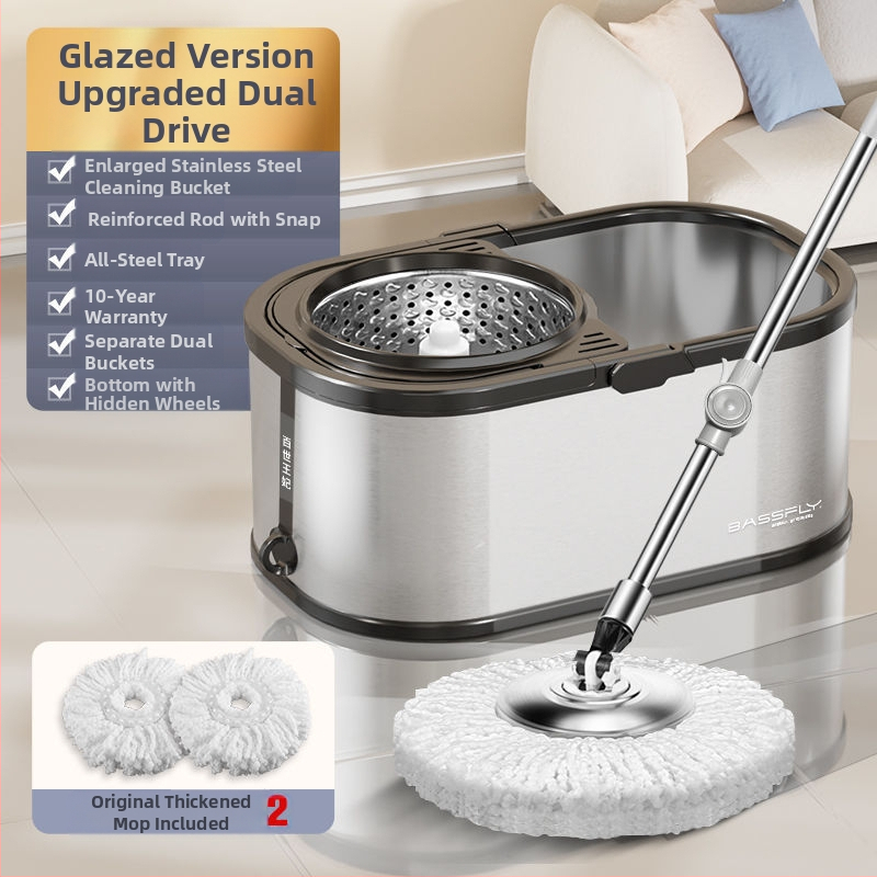 Ανοξείδωτη περιστρεφόμενη διπλής κίνησης αυτόματη σφουγγαρίστρα Lazy People`s Hands-Free οικιακή σφουγγαρίστρα με κουβά