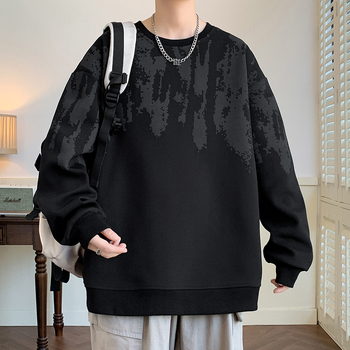 2024 Ősz/Tél Újdonságok Hong Kong stílusú, kerek nyakú, férfi pulóver, laza, plus size, vastag, divatos, mintás páros dzseki férfiaknak