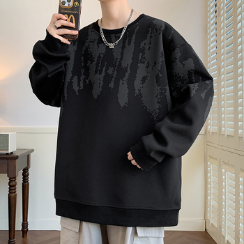 Есен/Зима 2024 Нови модели спортен суитшърт с кръгло деколте в стил Хонконг, широк, за големи размери, за дебели мъже, модно яке с щампа за двойки