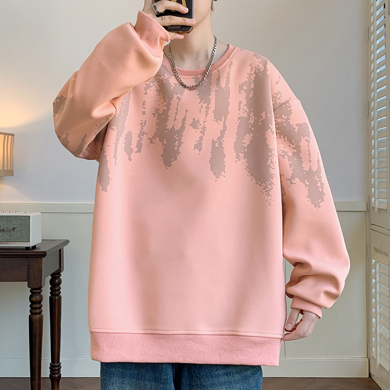 2024 Ősz/Tél Újdonságok Hong Kong stílusú, kerek nyakú, férfi pulóver, laza, plus size, vastag, divatos, mintás páros dzseki férfiaknak