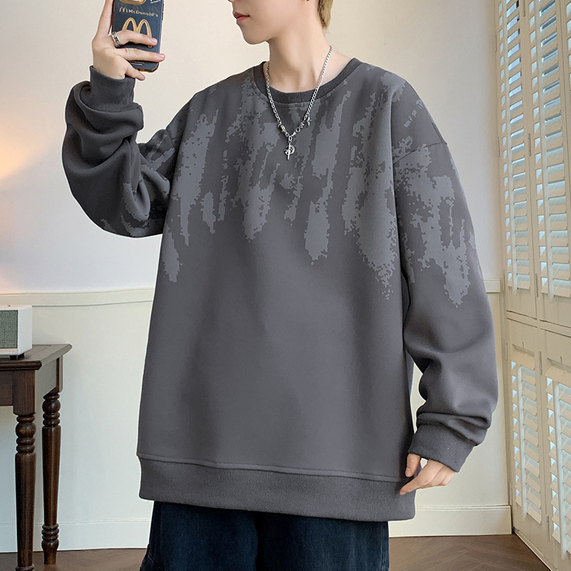 2024 Ősz/Tél Újdonságok Hong Kong stílusú, kerek nyakú, férfi pulóver, laza, plus size, vastag, divatos, mintás páros dzseki férfiaknak