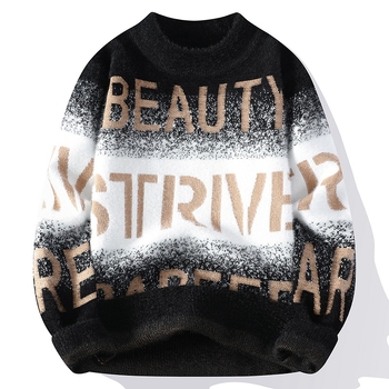 Külkereskedelmi férfi őszi-téli új pulóver, félig magas gallérral, jacquard mintás, hosszú ujjú, férfi meleg lezser pulóver