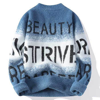 Külkereskedelmi férfi őszi-téli új pulóver, félig magas gallérral, jacquard mintás, hosszú ujjú, férfi meleg lezser pulóver